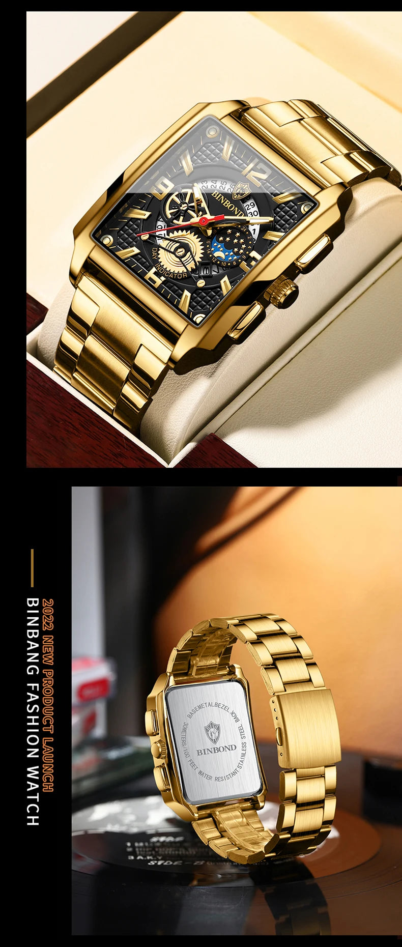BINBOND Luxury quartz wristwatches luminous waterproof auto date chronograph men's watch business sport fashion casual reloj
