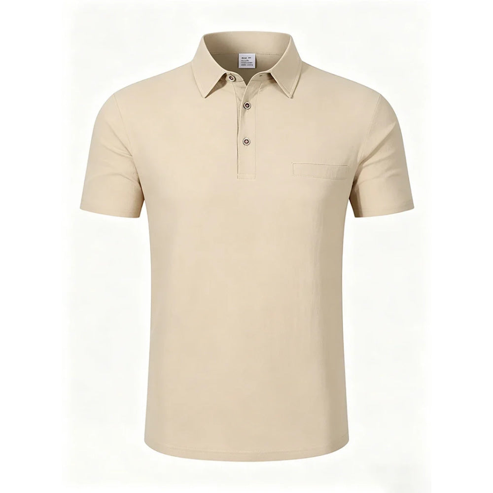 Men's Linen Blend Short Sleeve Polo Shirt Button Placket Chest Patch Breathable Casual Golf Business Work Daily Tops for Men