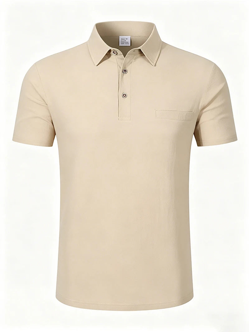 Men's Linen Blend Short Sleeve Polo Shirt Button Placket Chest Patch Breathable Casual Golf Business Work Daily Tops for Men