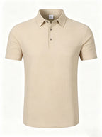 Men's Linen Blend Short Sleeve Polo Shirt Button Placket Chest Patch Breathable Casual Golf Business Work Daily Tops for Men
