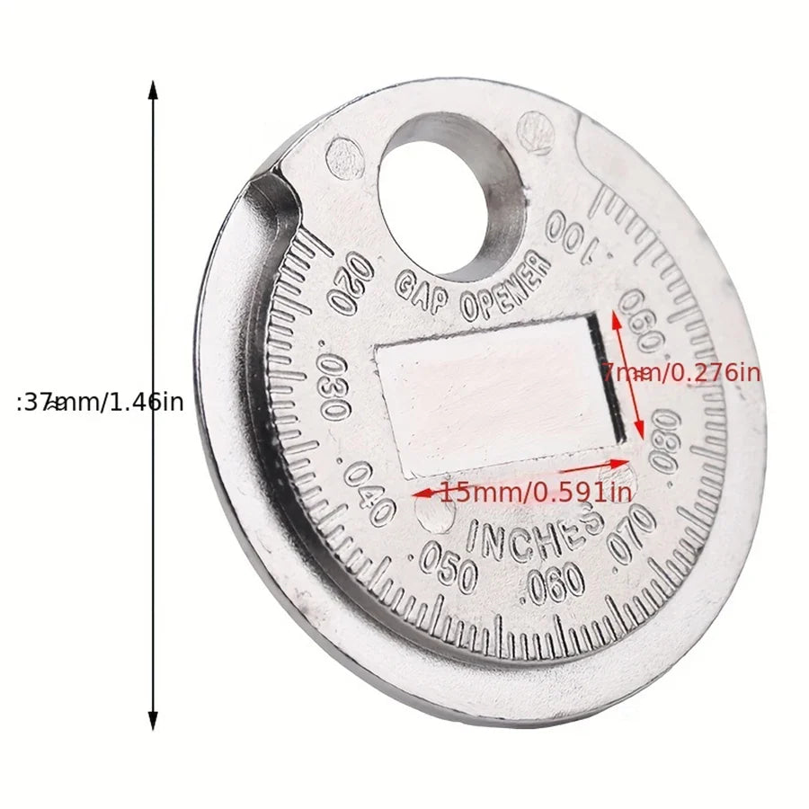Herramienta de medición de espacio de bujía tipo moneda, rango de 0,6-2,4mm, herramienta de medición de huecos de bujía, 1 ud.