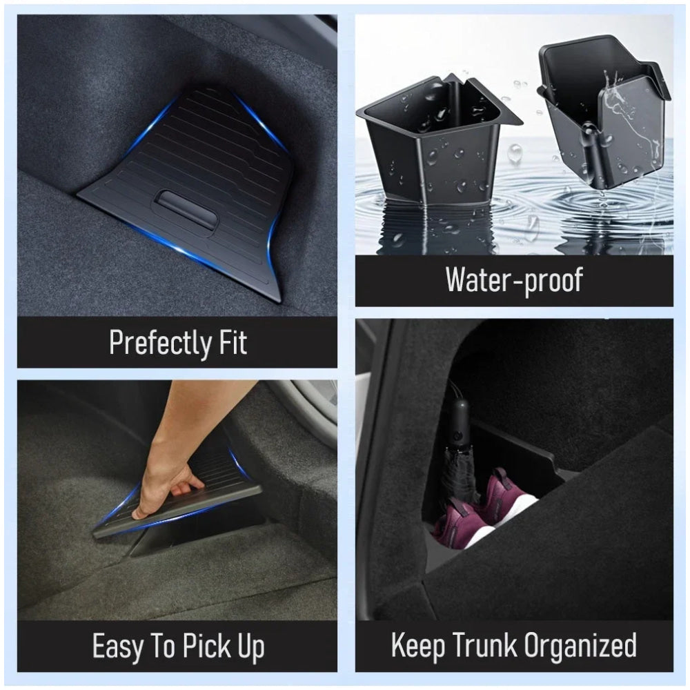 For Tesla Model Y Juniper Trunk Organizer Side Storage Box Boot Organizer Flocked TPE Mat Anti-dirty 2025 Car Travel Accessories