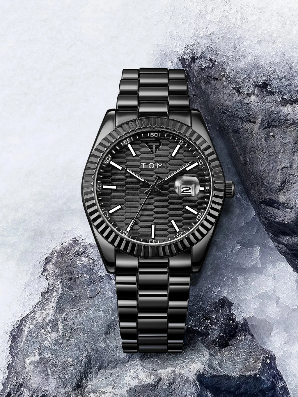 TOMI New Men's Watch Brooch Ring Gift Box Set Luxury Business Stainless Steel Strap Men's Calendar Casual Quartz Watch Reloj
