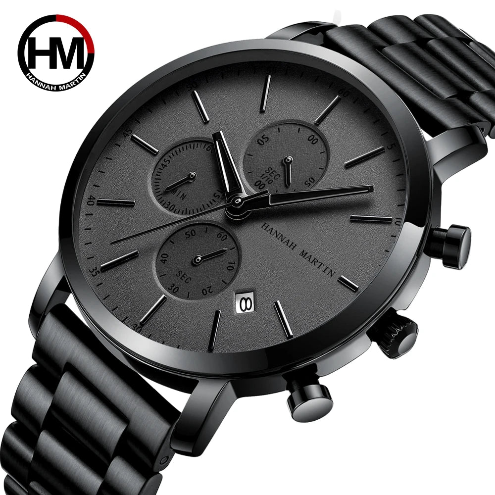 Reloj Hannah Martin Top para hombre, marca de estilo empresarial, acero inoxidable, moda, resistente al agua, deportivo, reloj de cuarzo multifuncional para hombre