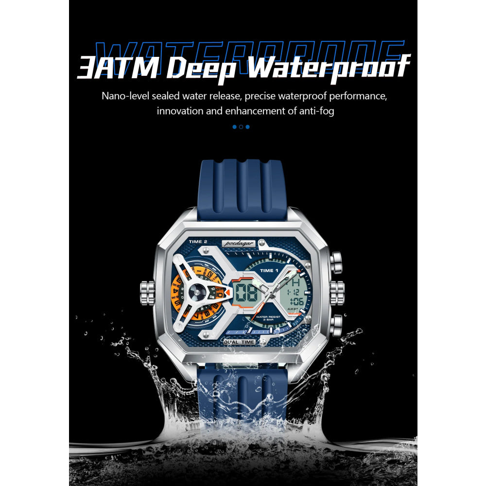 POEDAGAR Top Luxury Men Clock LED Calendar Week Luminous Man Wristwatch Electronic Rectangle Silicone Strap Quartz Men's Watches