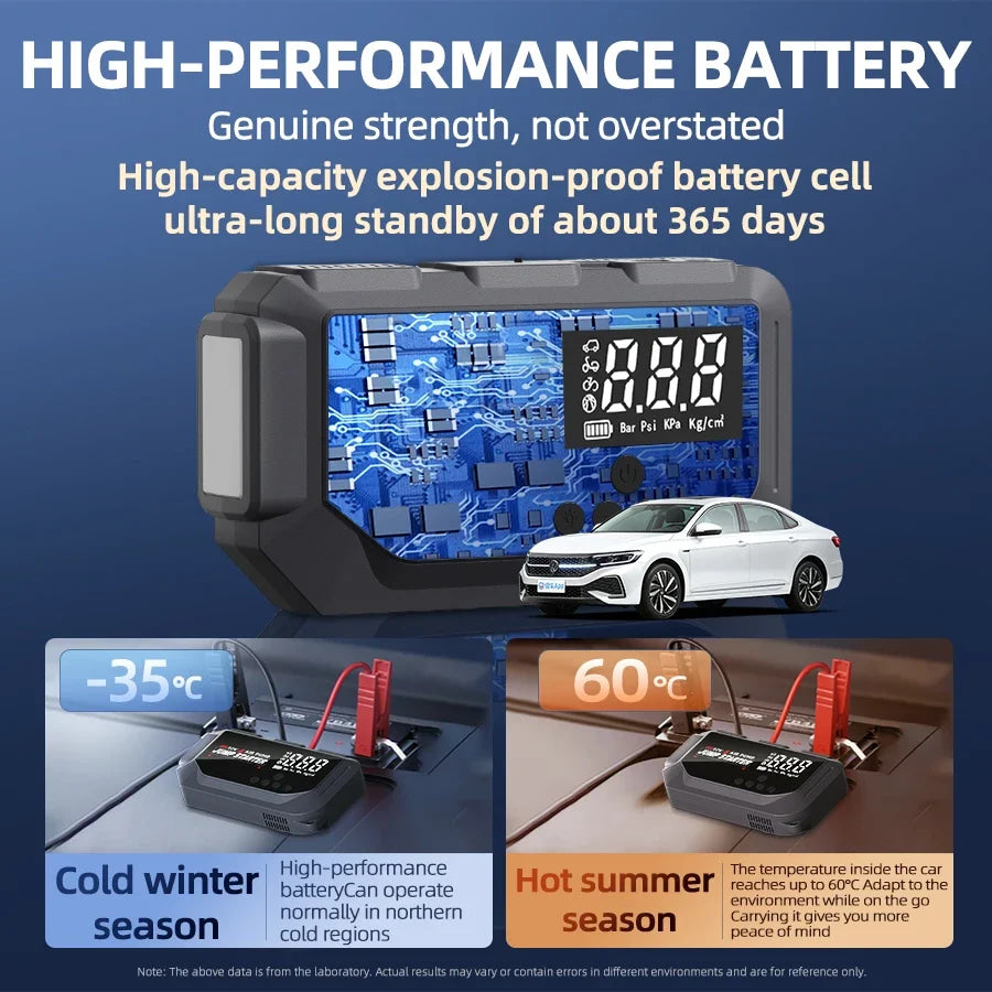Portable 12V 8000A smart emergency car jump starter, with emergency air pump, flashlight, and power bank. Suitable for all car