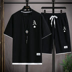Fashionable casual men's sports suit short-sleeved T-shirt and outdoor summer sports shorts two-piece set daily casual