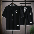 Fashionable casual men's sports suit short-sleeved T-shirt and outdoor summer sports shorts two-piece set daily casual