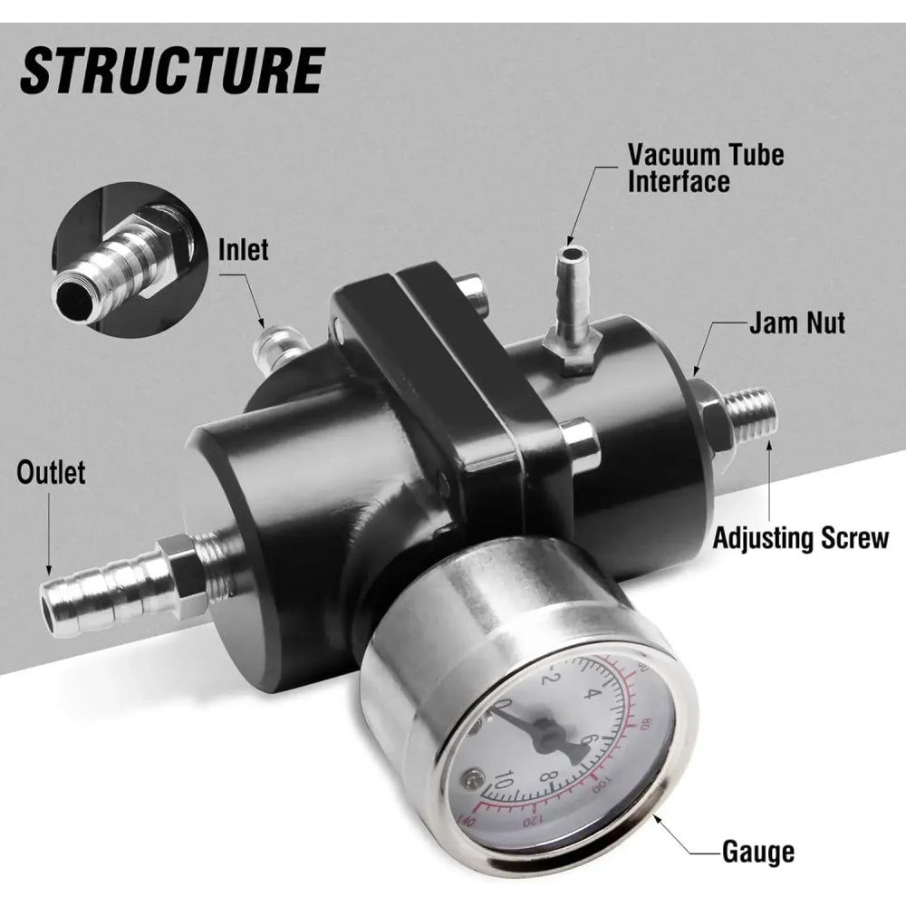 Universal 1Set Adjustable Fuel Pressure Regulator + Gauge+ Fitting Kit Aluminum Black Blue Red Silver