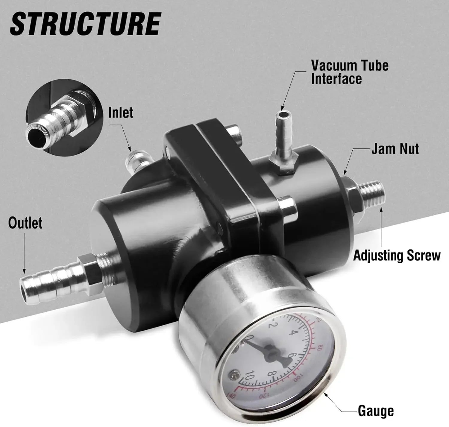 Universal 1Set Adjustable Fuel Pressure Regulator + Gauge+ Fitting Kit Aluminum Black Blue Red Silver