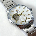 ORIENT Automatic Mechanical Watch Men's Stainless Steel Strap Skeleton Dial White Gold Needle Luminous 50M Waterproof Sapphire