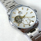 ORIENT Automatic Mechanical Watch Men's Stainless Steel Strap Skeleton Dial White Gold Needle Luminous 50M Waterproof Sapphire