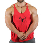 Mens Bodybuilding Faux Cotton Tank Top Gym Fitness Sports Sleeveless Top Skull Print Breathable Tank Top Mens Summer Tank Top