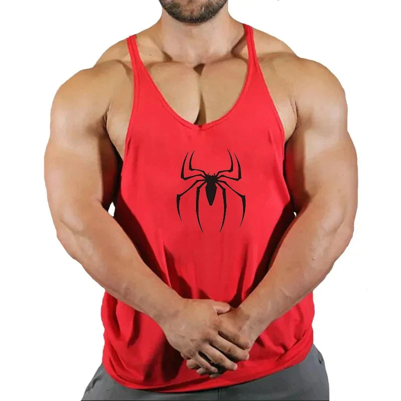 Mens Bodybuilding Faux Cotton Tank Top Gym Fitness Sports Sleeveless Top Skull Print Breathable Tank Top Mens Summer Tank Top