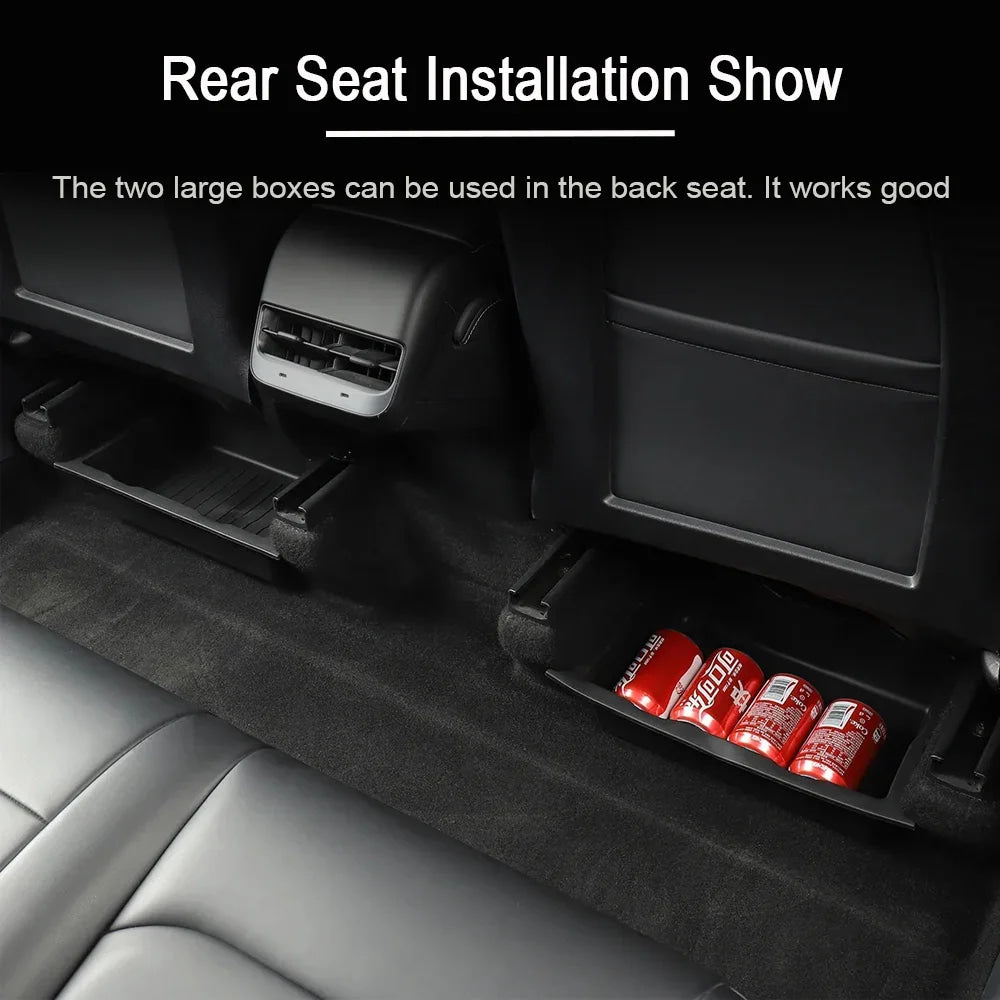 TPE Under Seat Storage Box For Tesla Model Y Juniper 2025 Center Console Organizer Bin Front Backseat Bag Trash Tray Accessories