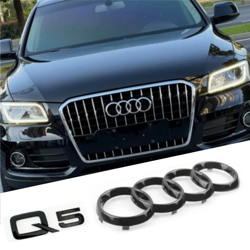 4 Ring Logo Car Front Hood Grill Emblem for Audi Q5 2014-2019 Q5 Sticker Quarrto Sline Side Decoration Rear Trunk Badge Sticker