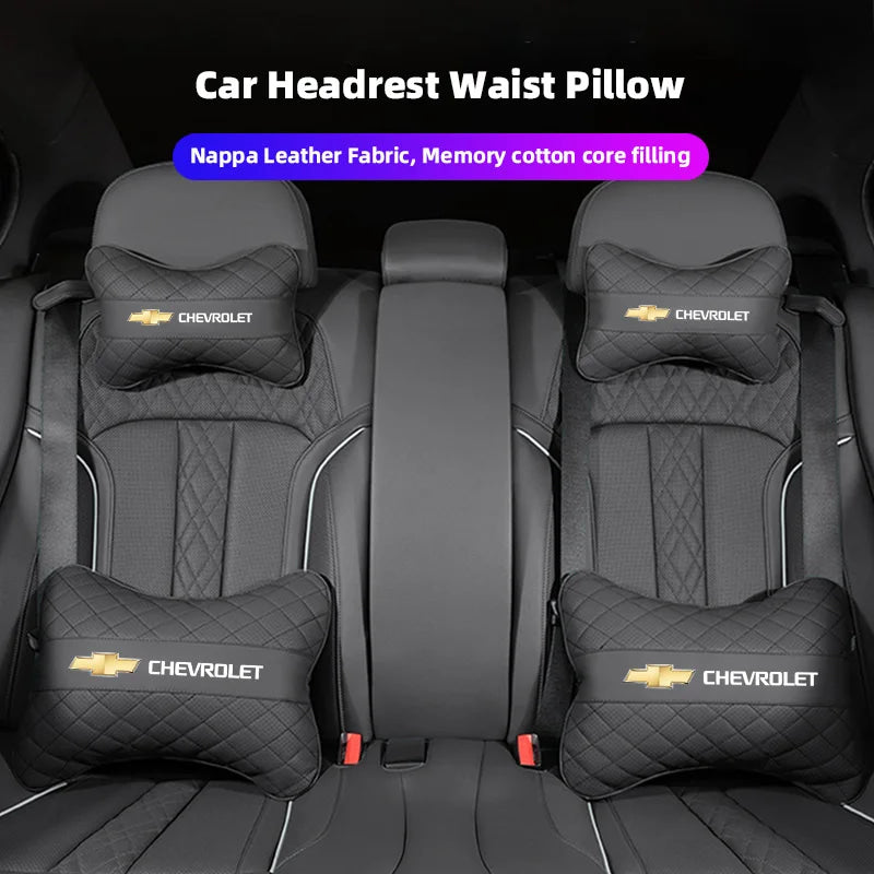 Nappa Leather Car Headrest Neck Pillow Waist Cushioning For Chevrolet Spark Captiva Cruze Malibu Equinox Trax Camaro Blazer