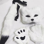 Guantes de garra de lobo 3D con máscara de media cara realista, conjunto de guantes con patas de gato y cola de piel esponjosa, accesorios para disfraz de Halloween