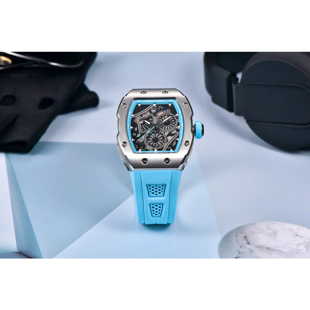 PAGANI DESIGN skeleton Watch Sapphire YS012 Automatic Men’s Quartz Watch Silicone Square Clock Waterproof Relogio Masculino