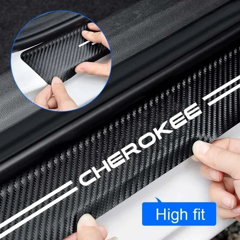 Carbon Fiber Car Door Threshold Tape Sill Protective Stickers Decal for Jeep CHEROKEE Logo Rear Trunk Bumper Scratch Guard Trim