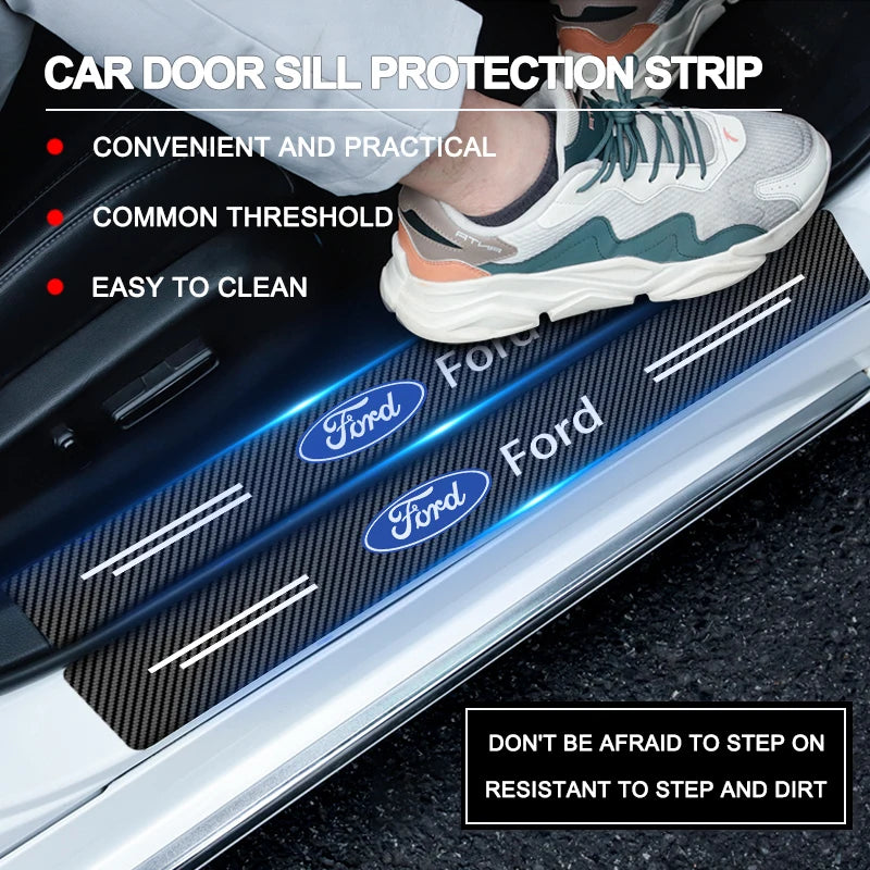 4PCS For Ford Focus Fiesta Kuga Mondeo SMax Edge Ranger Silicone Car Door Sill Threshold Anti-scratch Protective Strap Sticker