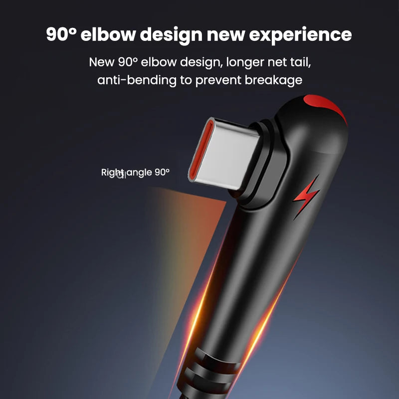120W USB C Cable 90 Degree For OPPO Fast Charging Cord For Samsung S21 xiaomi 14 iPhone15 Quick Charging Data Wire Charger Cable