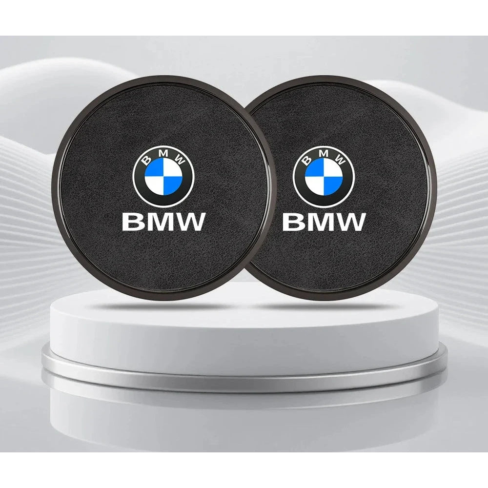 2Pcs Leather Car Coaster Anti-slip Mat Cup Holder Pad For BMW X1 X2 X3 X4 X5 X6 X7 1 3 5 6 7 Series E60 E90 E70 G20 G30 G7