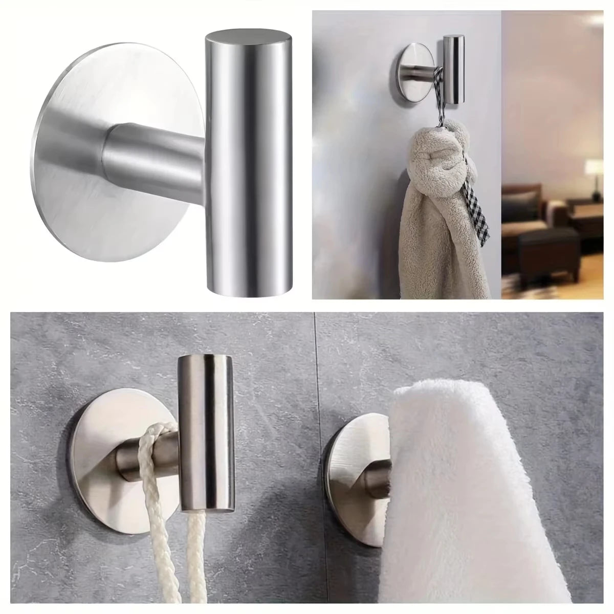 1 Uds., gancho autoadhesivo sin perforaciones, gancho de baño de acero inoxidable, accesorios de baño, organizador de cocina