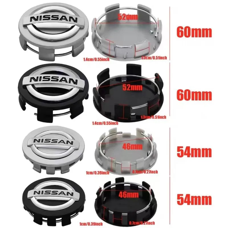 4Pcs 54/60mm Car Wheel Center Hub Caps Cover For Nissan Qashqai Juke Pulsar Sentra Altima Patrol Micra Replacement Accessorie