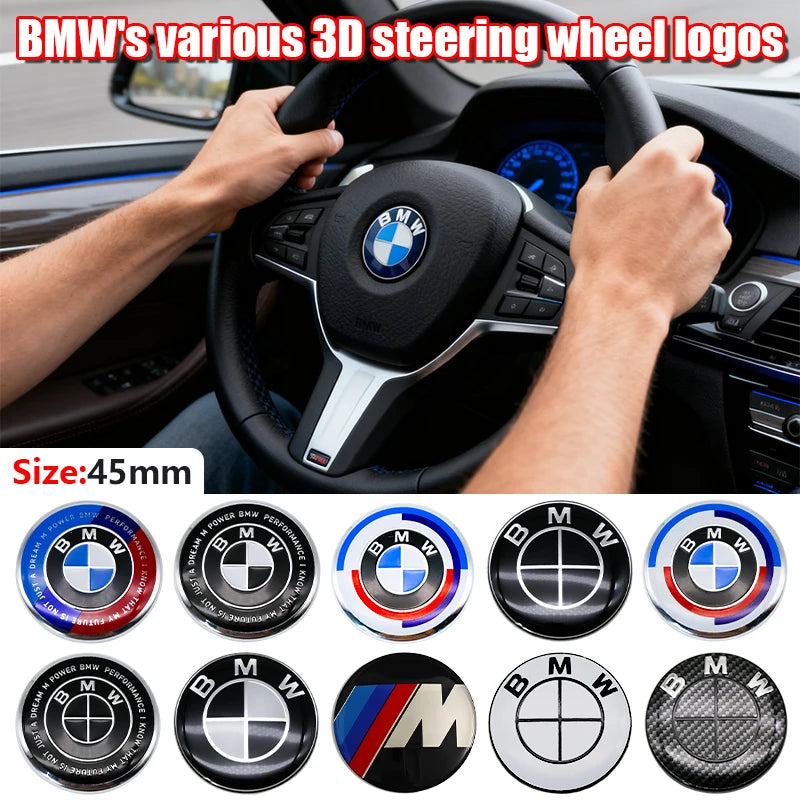 45mm 47mm Steering Wheel Center Emblem Badge Sticker For BMW E39 E46 E60 E87 E90 E92 F10 F20 F30 G20 Interior Decoration