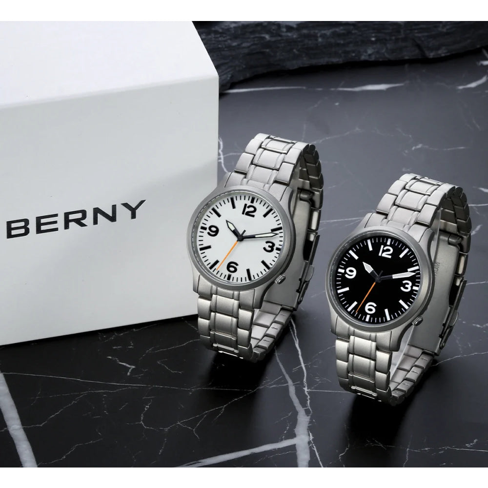 BERNY Full Titanium Watches for Men Super Luminous Sapphire Sports Field Quartz Men's Watch VH31 Wristwatch 5ATM Easy Read
