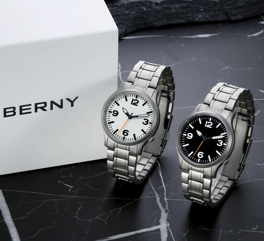 BERNY Full Titanium Watches for Men Super Luminous Sapphire Sports Field Quartz Men's Watch VH31 Wristwatch 5ATM Easy Read