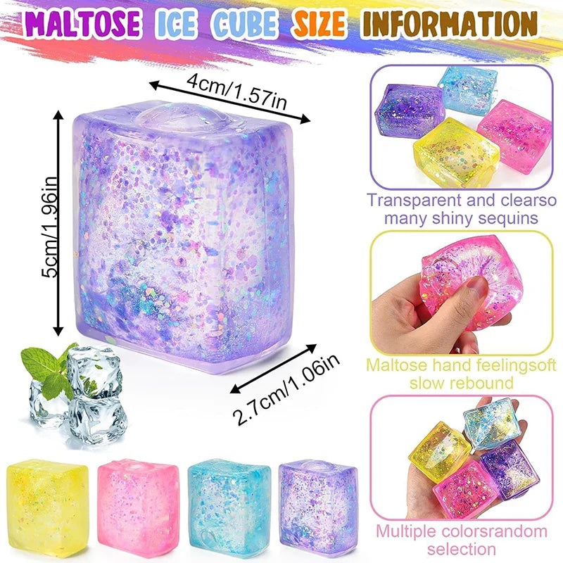 1PC Soft Colored Ice Cube Fidget Toys Funny Stress Reliever Reduce Pressure Prop Slow Rising Squeeze Toy For Kids And Adults