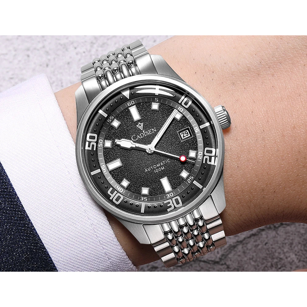 CADISEN Automatic Mechanical Watch Man Silver Business Casual Waterproof Watch Japan MIYOTA 8215 Movement Luminous Men's Watch