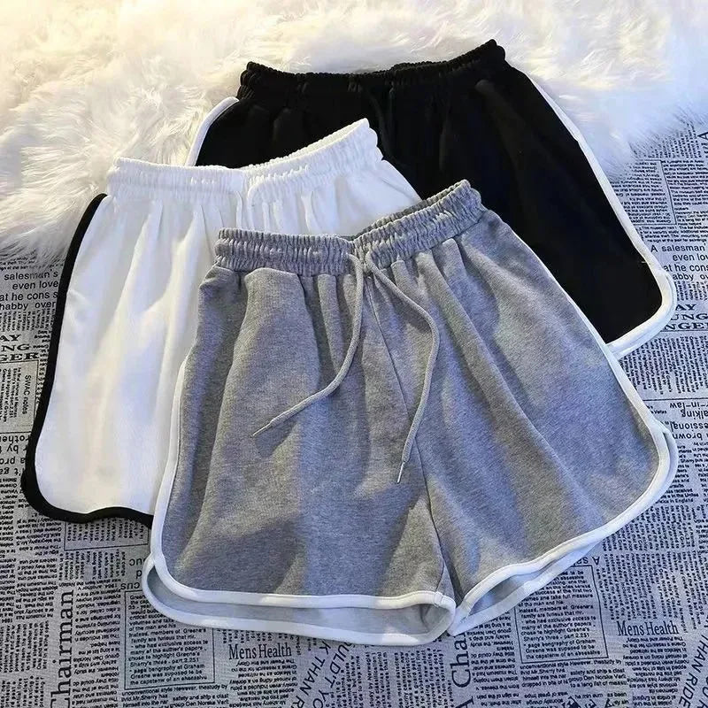 Mini pantalones cortos informales, pantalones cortos de pierna ancha holgados simples de verano para mujer, novedad