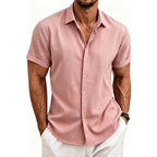 2026 Cotton Linen Shirts for Men Casual Shirts Lightweight Short Sleeve Henley Beach Shirts Fashion Hawaiian T Shirts for Men
