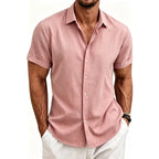 2026 Cotton Linen Shirts for Men Casual Shirts Lightweight Short Sleeve Henley Beach Shirts Fashion Hawaiian T Shirts for Men