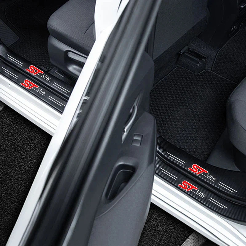 1/4/5Pcs Car Door Sill Scuff Plate Decor Carbon Fiber Stickers For Ford ST Line Focus Fiesta Shelby Edge Mondeo Explorer Transit