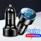 Cargador de coche de 240W, puertos USB duales, carga súper rápida de 120W con pantalla Digital, adaptador de carga rápida para IPhone, Samsung, Xiaomi