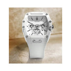 GUESS Watches for Men Original Luxury Skeleton White Tonneau Multifunction Quartz Chronograph Silicone Strap Fashion Sport Wrist