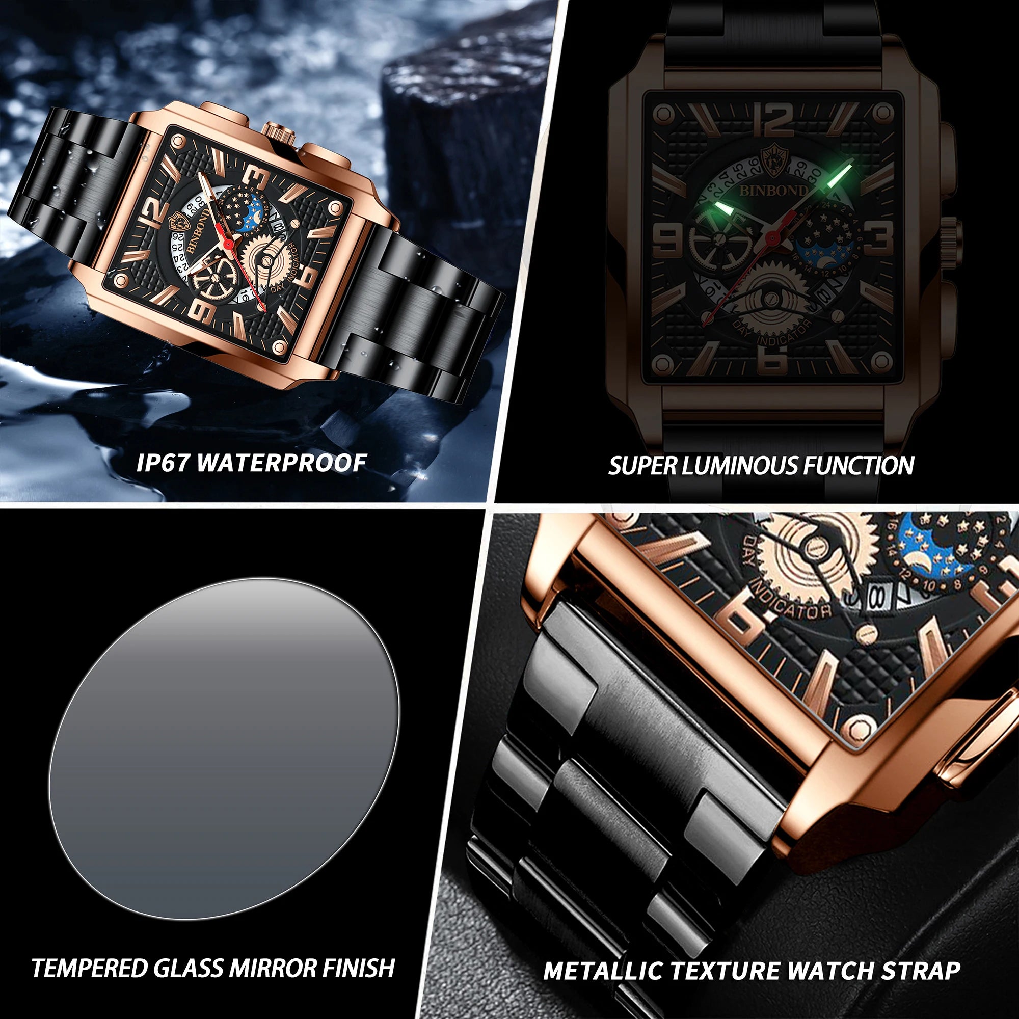 BINBOND Luxury quartz wristwatches luminous waterproof auto date chronograph men's watch business sport fashion casual reloj
