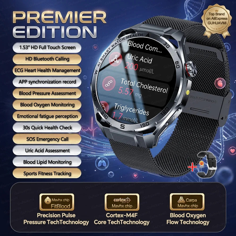 2026 New ECG AI Health Smartwatch for Men 1.53"AMOLED BP/Heart Rate Monitor BT Call IP68 Waterproof Smart Watch for Android IOS