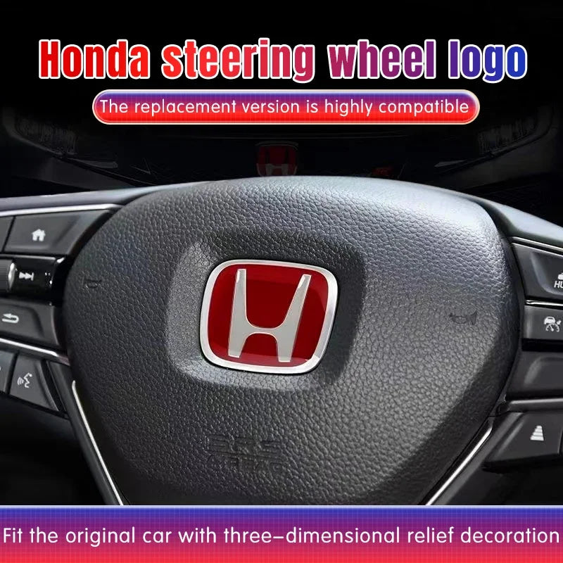 Car Steering Wheel Emblem H-Sticker For Honda Civic Accord City CRV Jade Fit Odyssey Hybrid Red Black Blue Interior Modification
