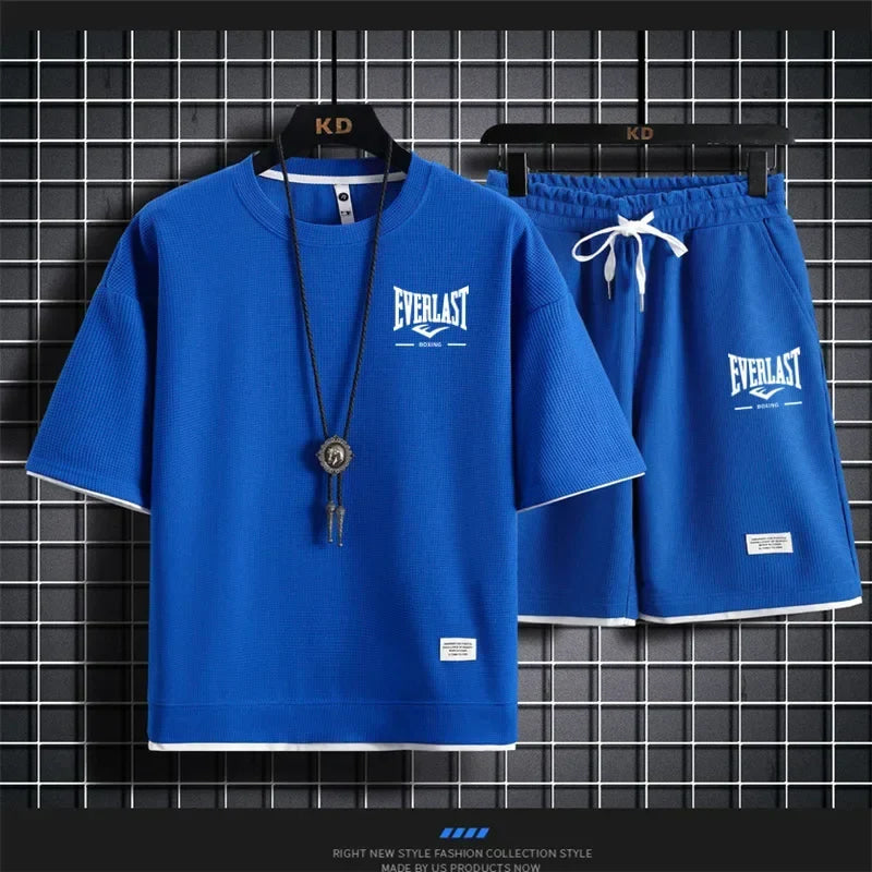 2026 Men's summer suit high quality round neck men's T-shirt 2 pieces shorts running quick dry leisure quick dry.