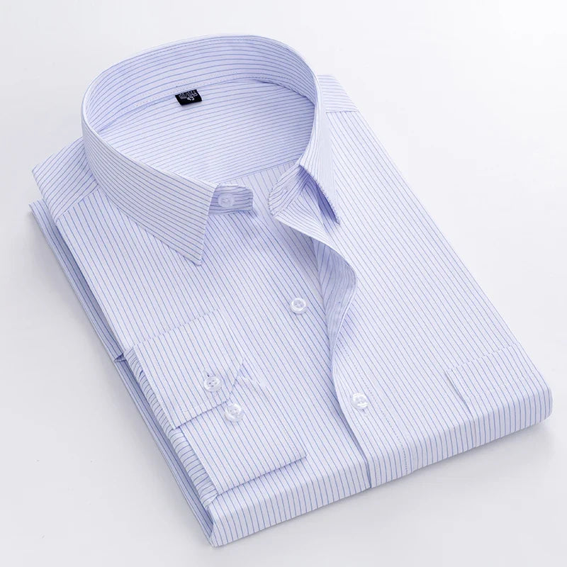 Men's long-sleeved shirt loose version flat hem striped business formal middle-aged and elderly straight shirt