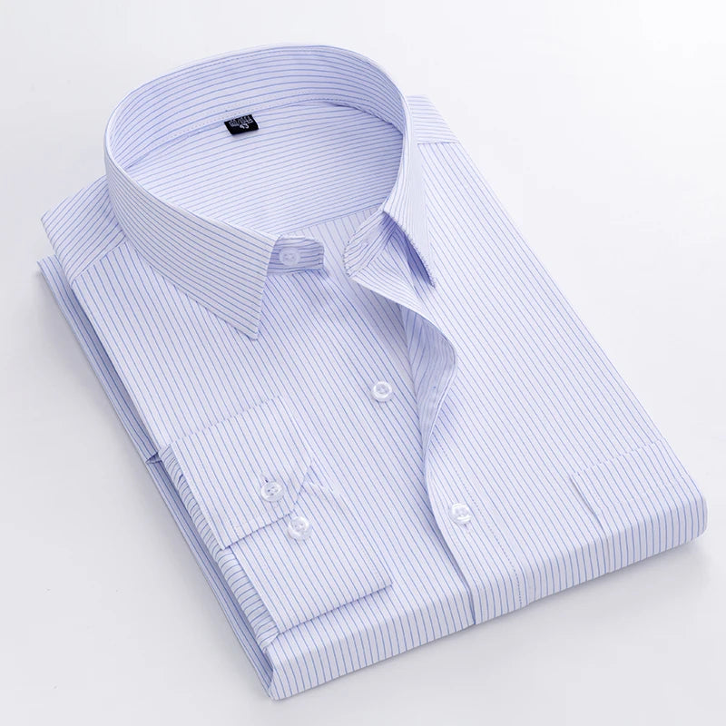 Men's long-sleeved shirt loose version flat hem striped business formal middle-aged and elderly straight shirt