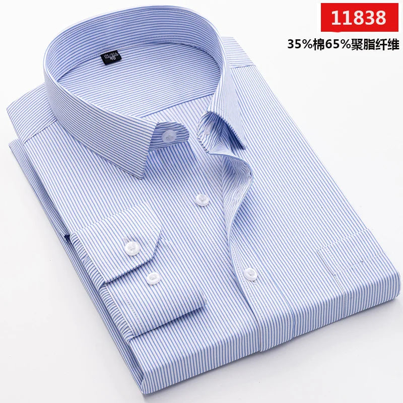 Men's long-sleeved shirt loose version flat hem striped business formal middle-aged and elderly straight shirt