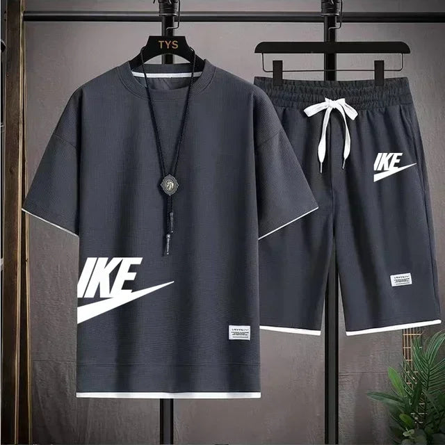 Fashionable, casual and trendy men's sportswear set, short-sleeved T-shirt and outdoor summer sports shorts set, new size M-3XL