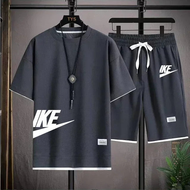 Fashionable, casual and trendy men's sportswear set, short-sleeved T-shirt and outdoor summer sports shorts set, new size M-3XL