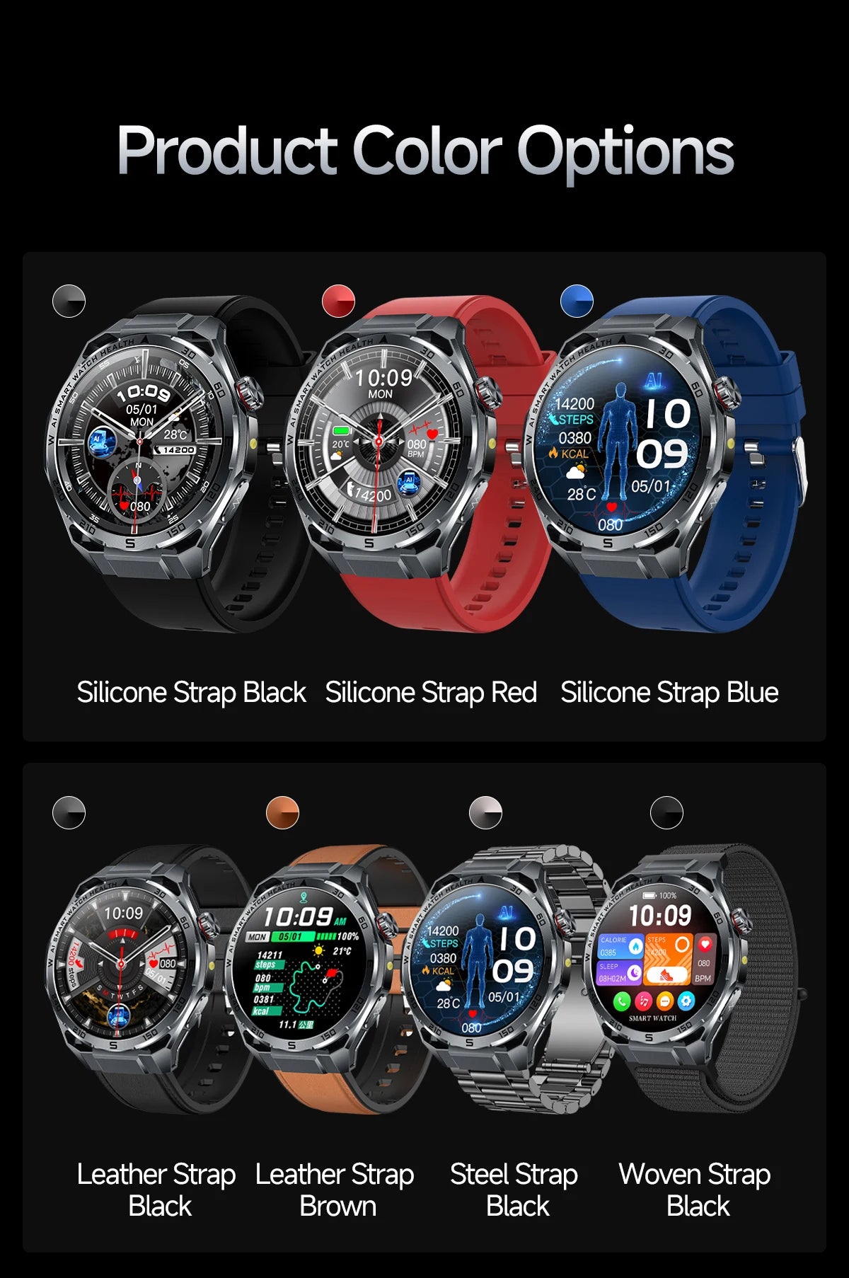 2026 New ECG AI Health Smartwatch for Men 1.53"AMOLED BP/Heart Rate Monitor BT Call IP68 Waterproof Smart Watch for Android IOS